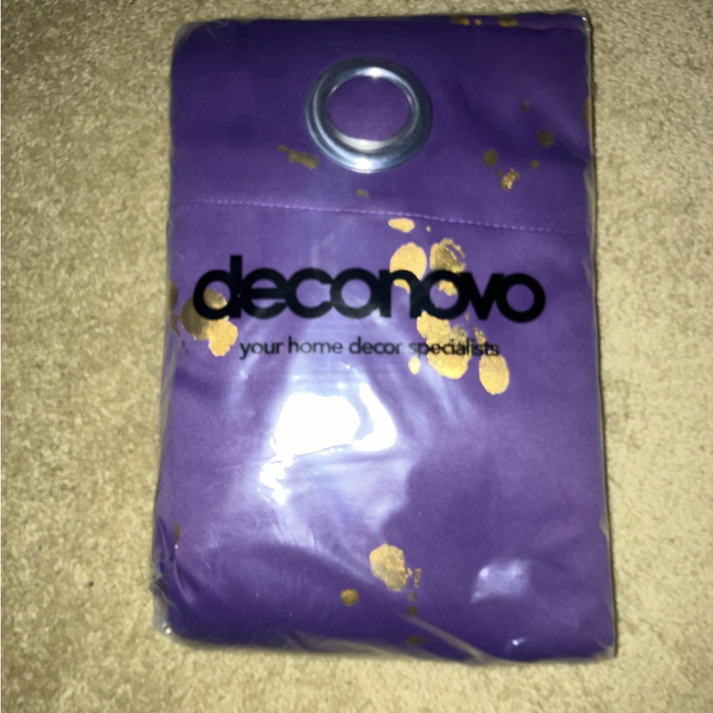 Deconovo Purple and Gold Abstract Design Blackout Curtain Panel, 52x63”
